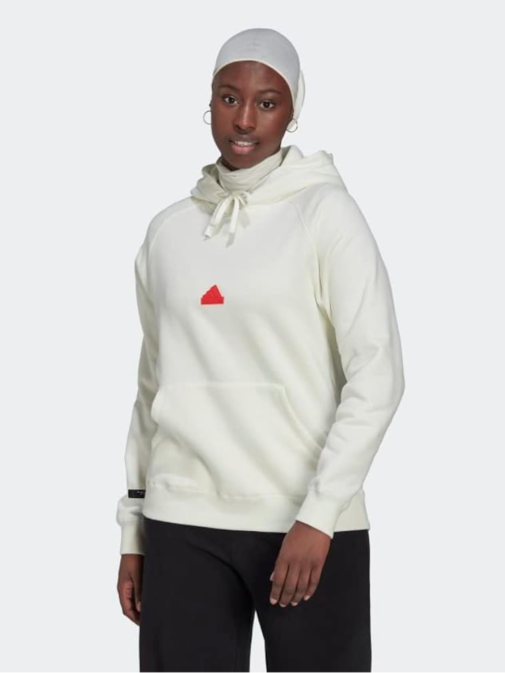 Adidas white hoodie with red logo, size Small